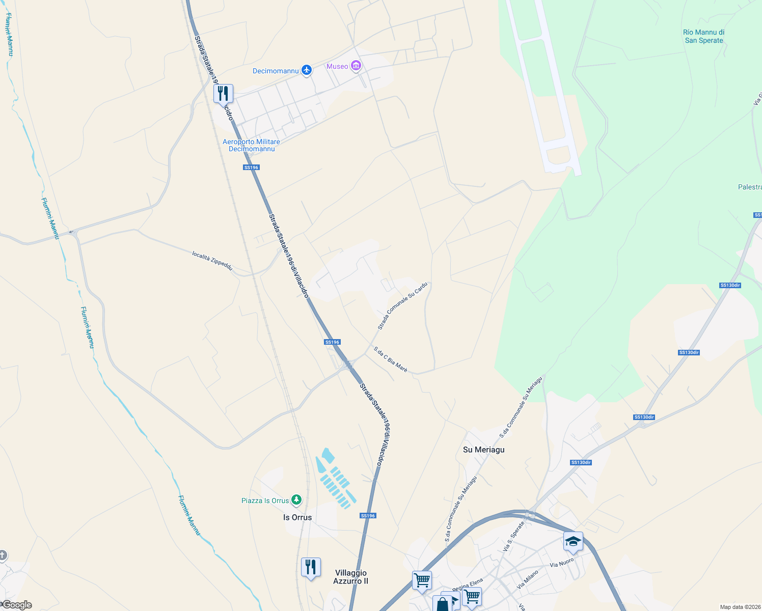 map of restaurants, bars, coffee shops, grocery stores, and more near in Metropolitan City of Cagliari