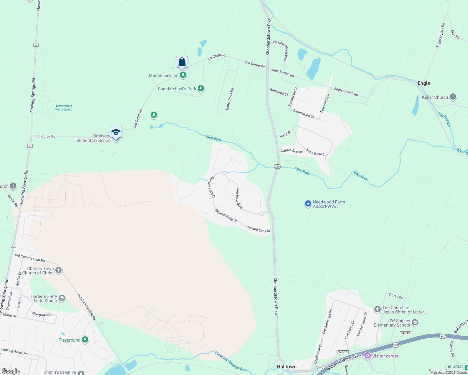 map of restaurants, bars, coffee shops, grocery stores, and more near 405 Gap View Blvd in Harpers Ferry