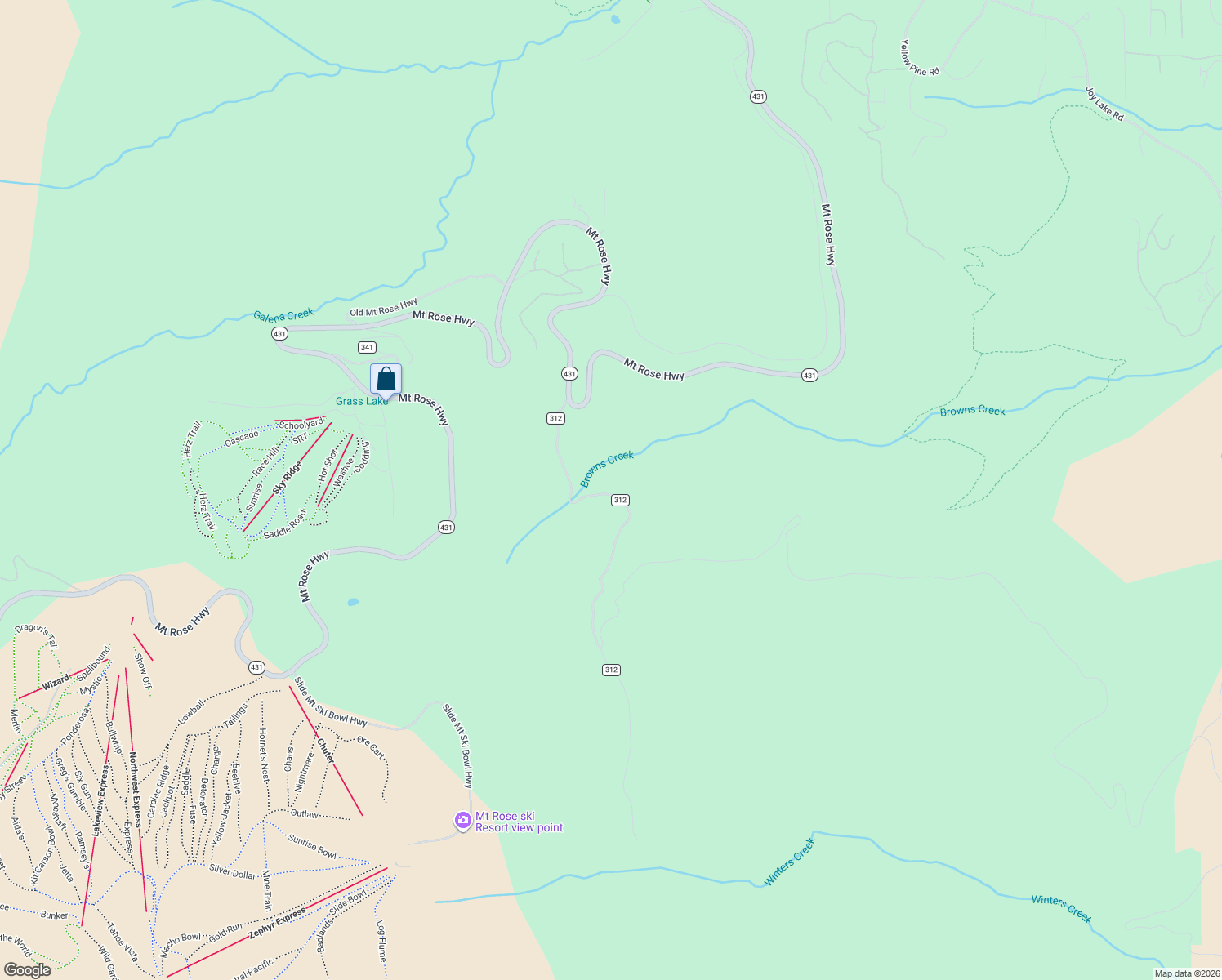 map of restaurants, bars, coffee shops, grocery stores, and more near 20102 Hibbet Trail in Reno