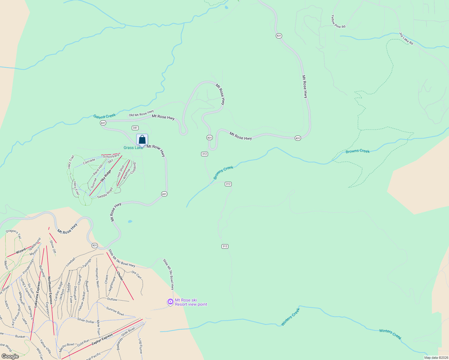 map of restaurants, bars, coffee shops, grocery stores, and more near 20102 Hibbet Trail in Reno