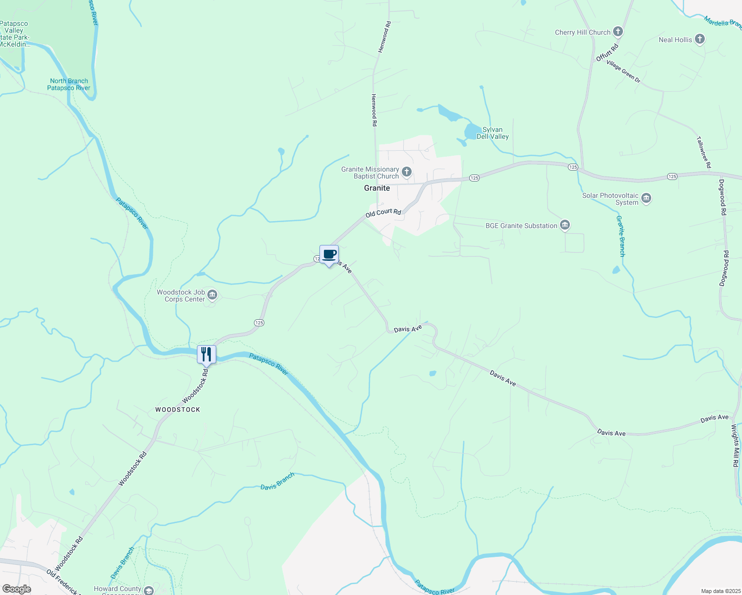 map of restaurants, bars, coffee shops, grocery stores, and more near 10722 Davis Avenue in Woodstock