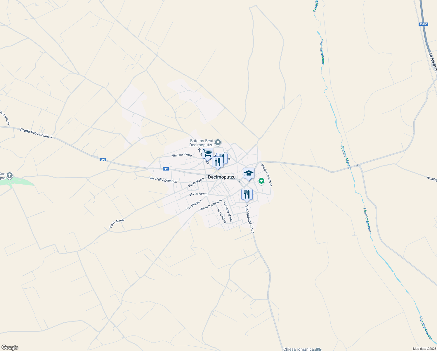 map of restaurants, bars, coffee shops, grocery stores, and more near 14 Via San Basilio in Decimoputzu