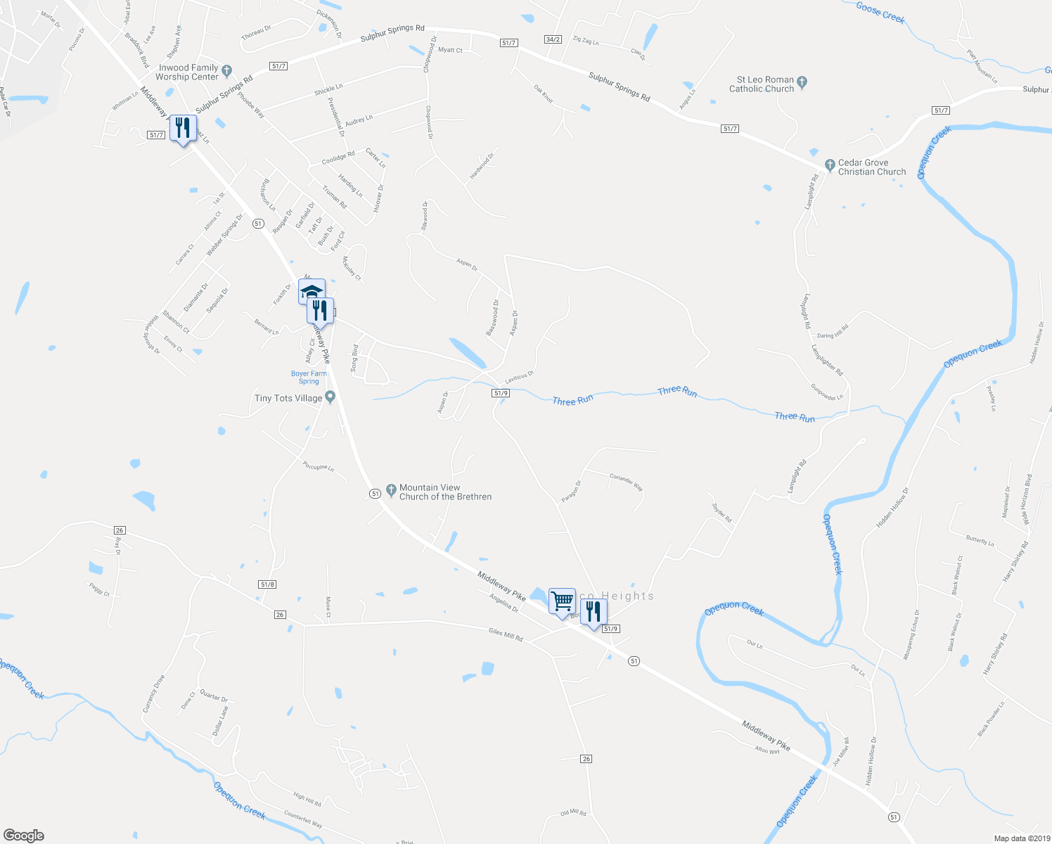map of restaurants, bars, coffee shops, grocery stores, and more near 744 3 Run Road in Bunker Hill