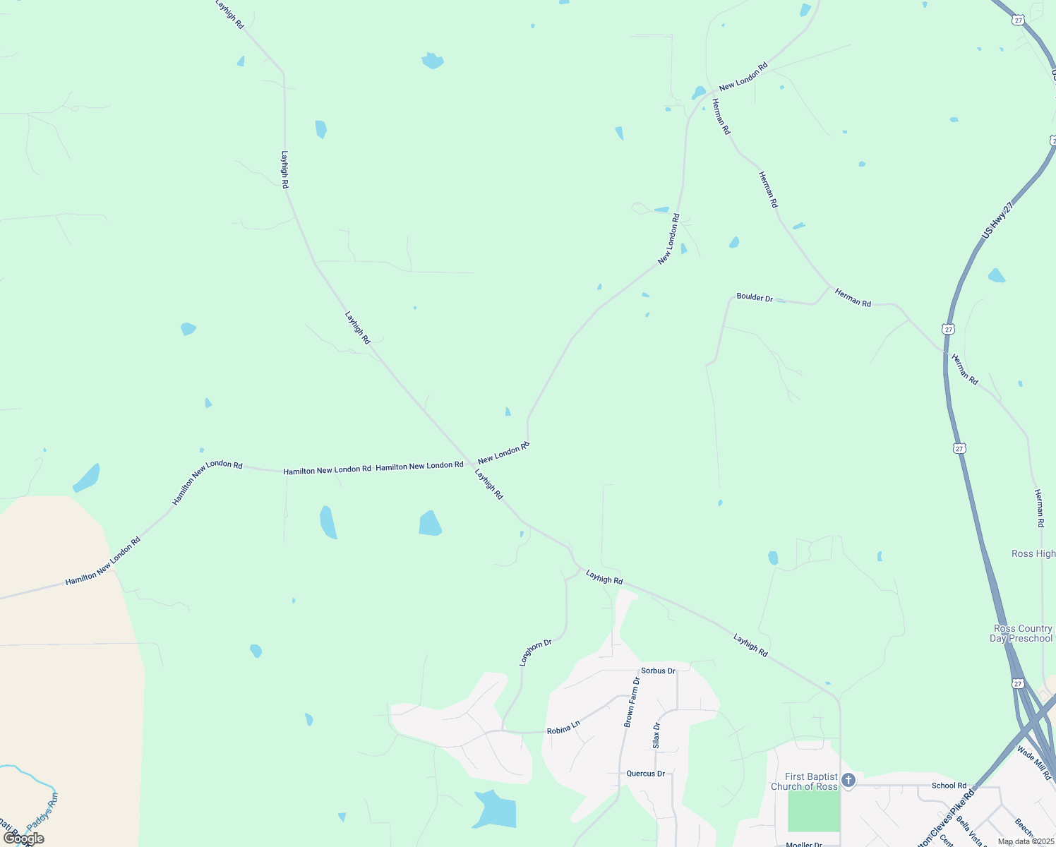 map of restaurants, bars, coffee shops, grocery stores, and more near 3134-3136 Hamilton New London Road in Hamilton