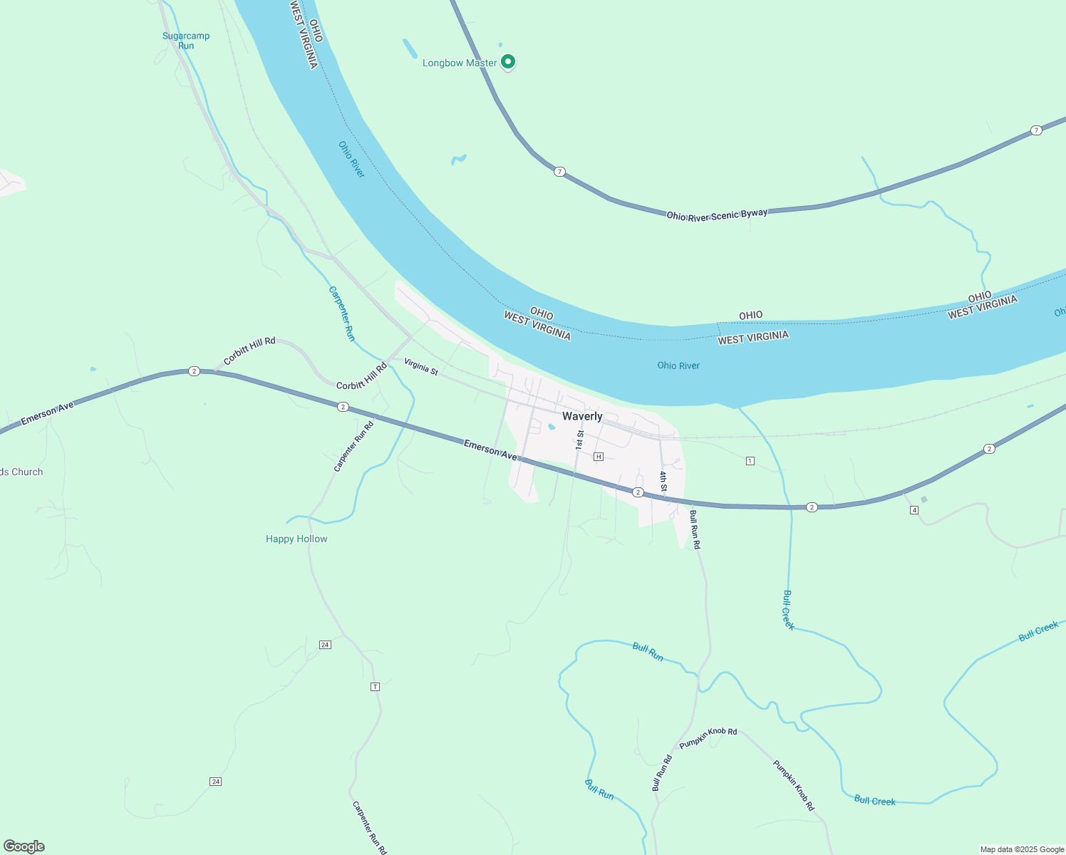 map of restaurants, bars, coffee shops, grocery stores, and more near Waverly Acres Dr in Waverly