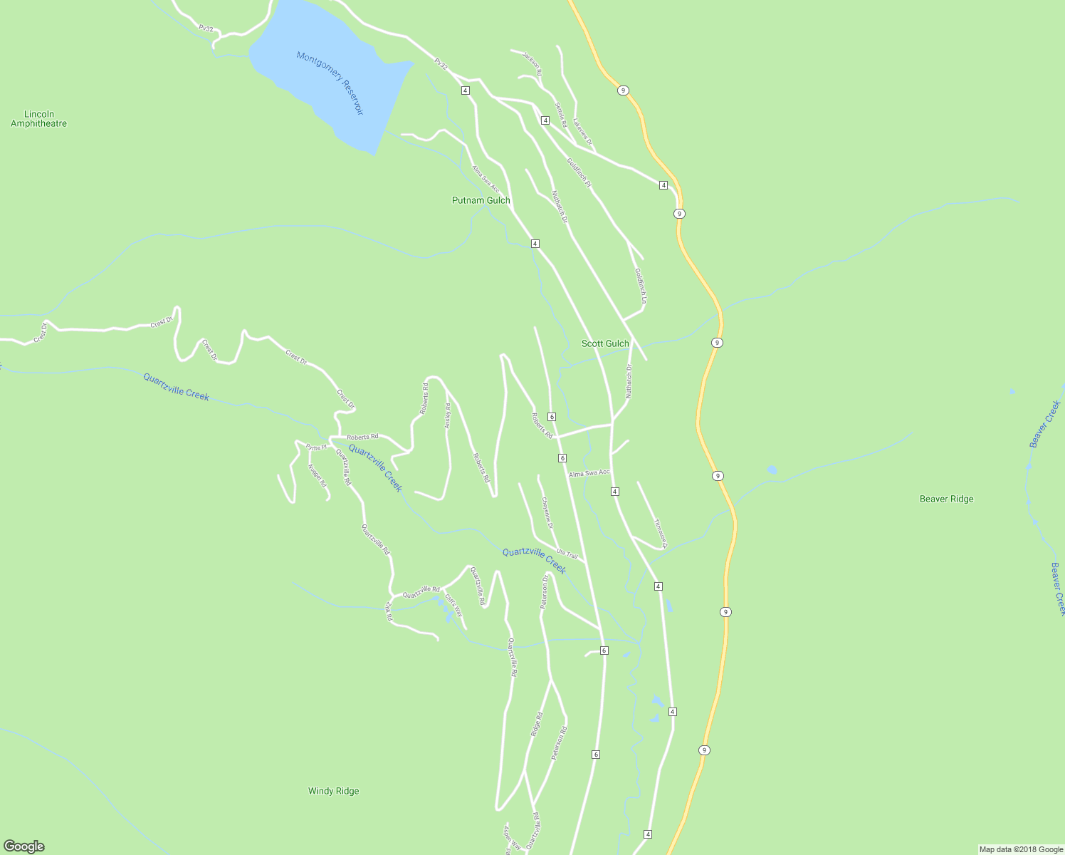 map of restaurants, bars, coffee shops, grocery stores, and more near 246 Roberts Road in Fairplay