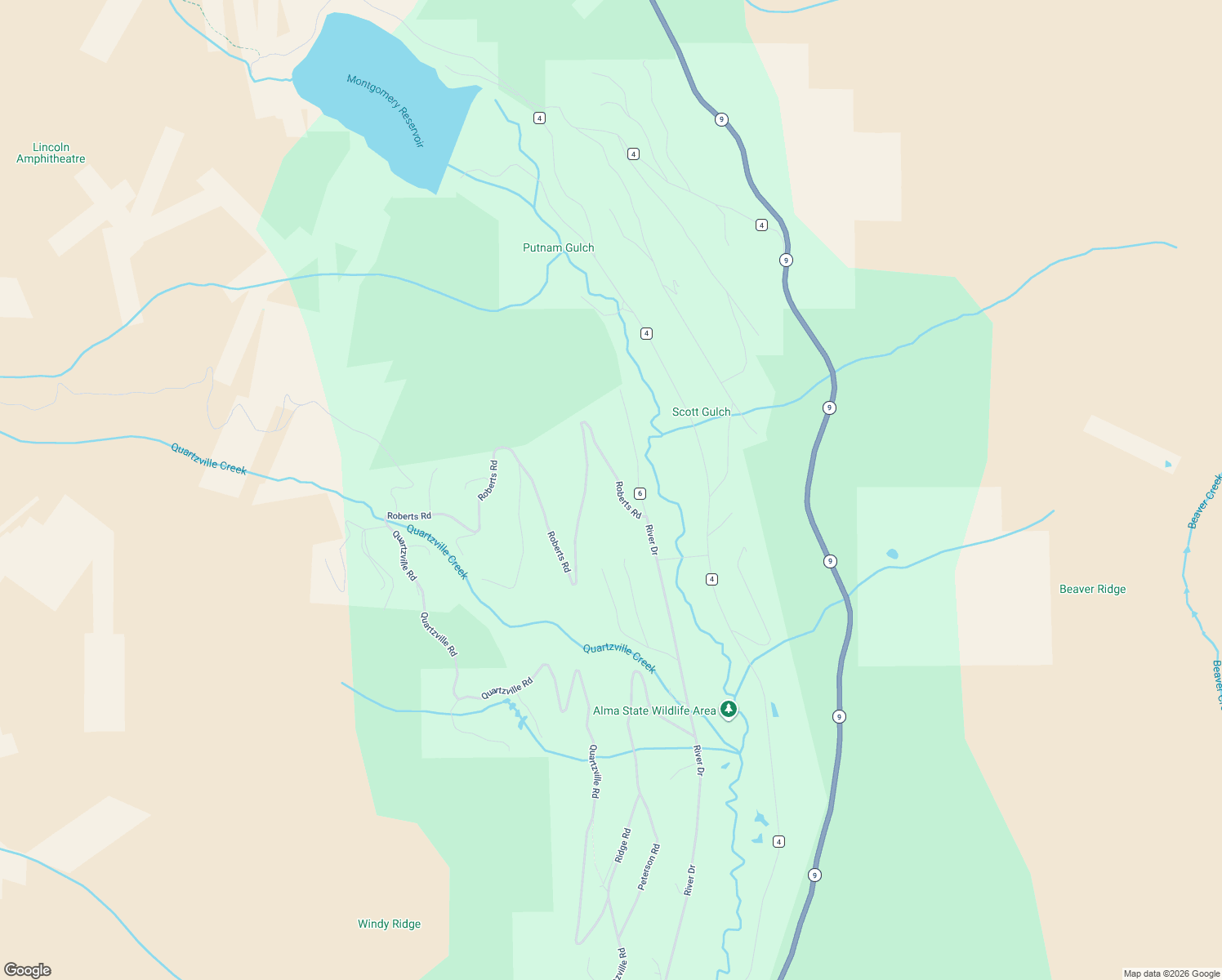 map of restaurants, bars, coffee shops, grocery stores, and more near 246 Roberts Road in Fairplay