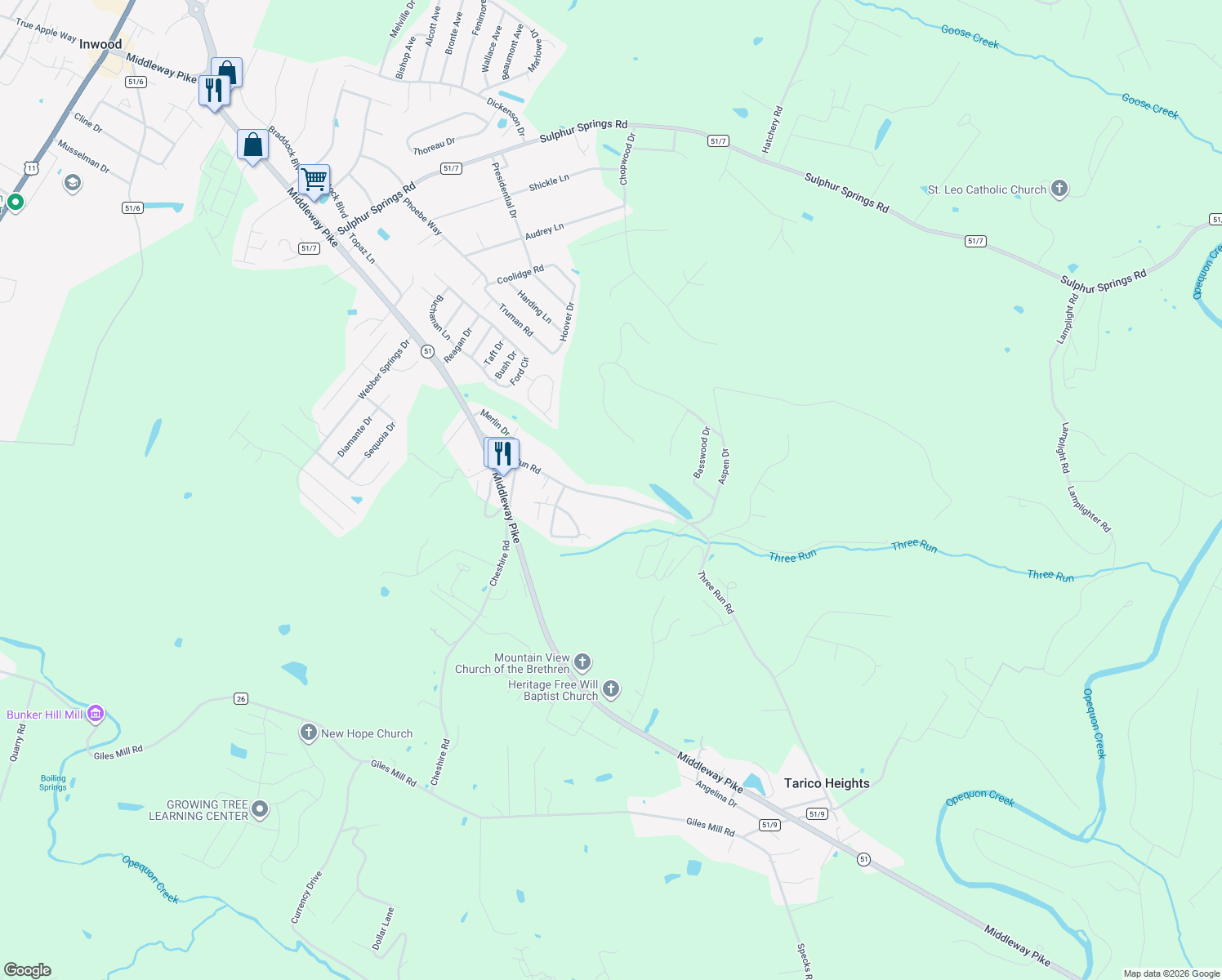 map of restaurants, bars, coffee shops, grocery stores, and more near 1358 County Route 51/9 in Bunker Hill