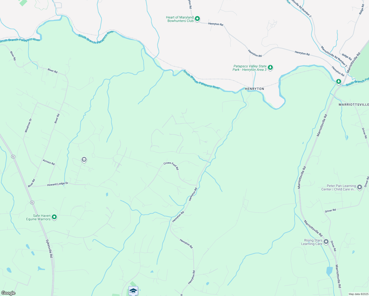 map of restaurants, bars, coffee shops, grocery stores, and more near 1020 Henryton Road in Marriottsville