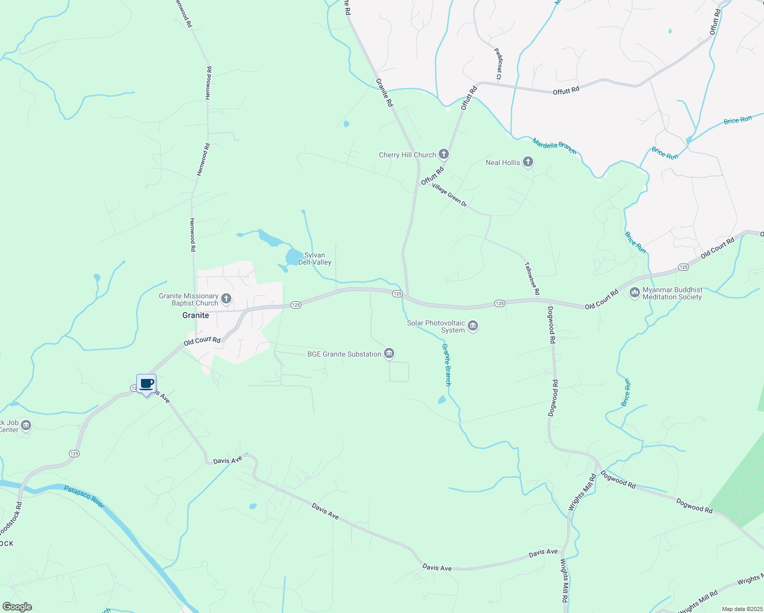 map of restaurants, bars, coffee shops, grocery stores, and more near 10225 Old Court Road in Woodstock