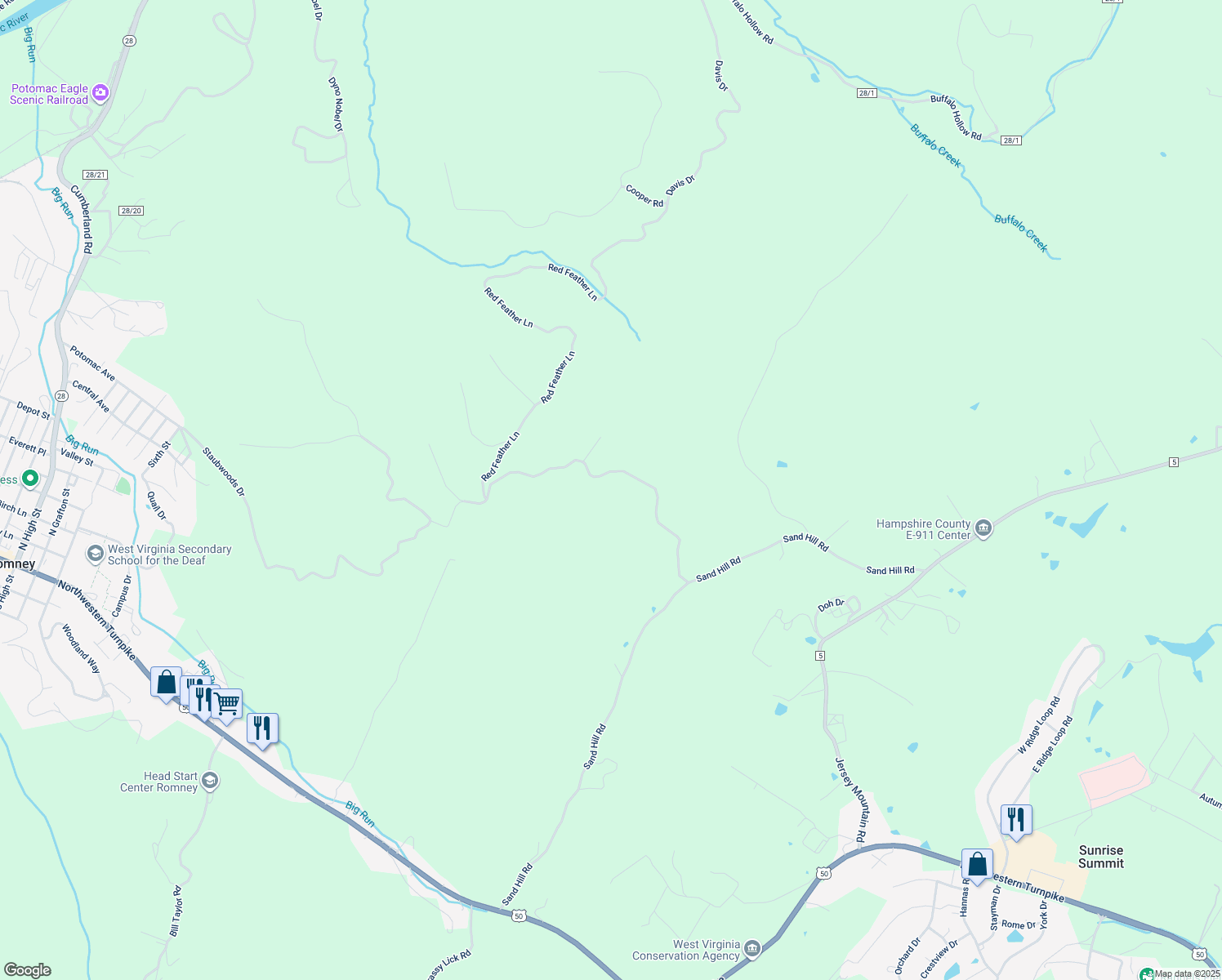 map of restaurants, bars, coffee shops, grocery stores, and more near 523 Cardinal Ridge Estate in Romney