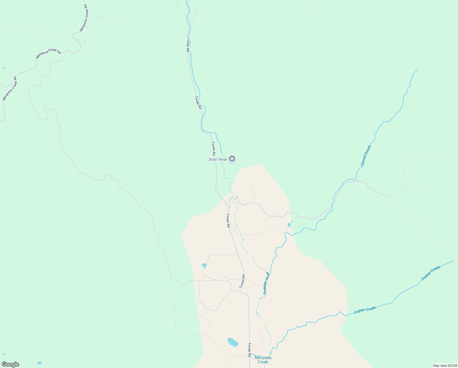 map of restaurants, bars, coffee shops, grocery stores, and more near 14605 Tomki Road in Redwood Valley