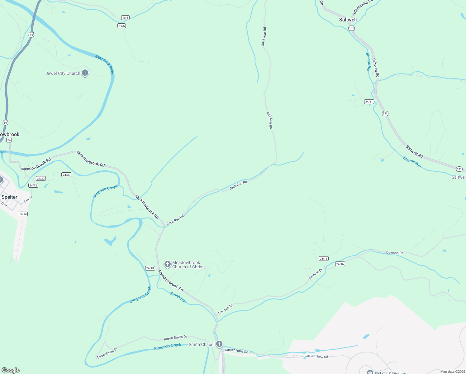 map of restaurants, bars, coffee shops, grocery stores, and more near Jack Run Road in Meadowbrook