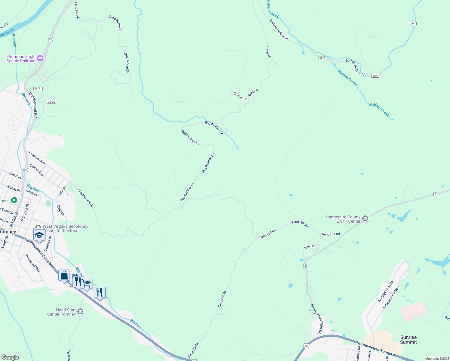 map of restaurants, bars, coffee shops, grocery stores, and more near 89 Goldfinch Circle in Romney