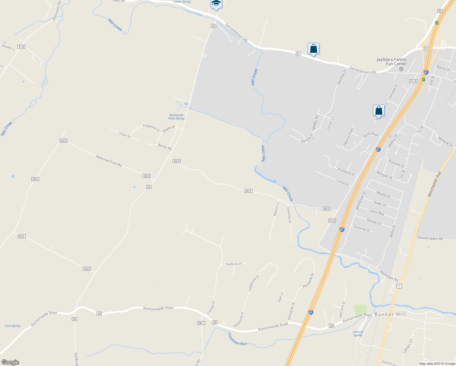 map of restaurants, bars, coffee shops, grocery stores, and more near 513 Mish Road in Bunker Hill