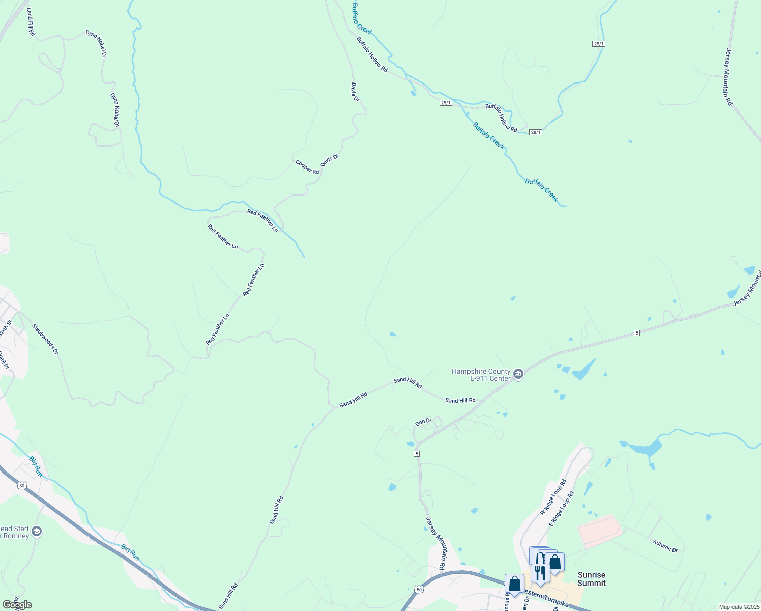map of restaurants, bars, coffee shops, grocery stores, and more near 374 Farm View Lane in Romney