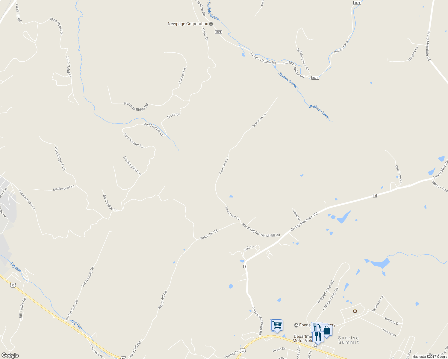 map of restaurants, bars, coffee shops, grocery stores, and more near 374 Farm View Lane in Romney