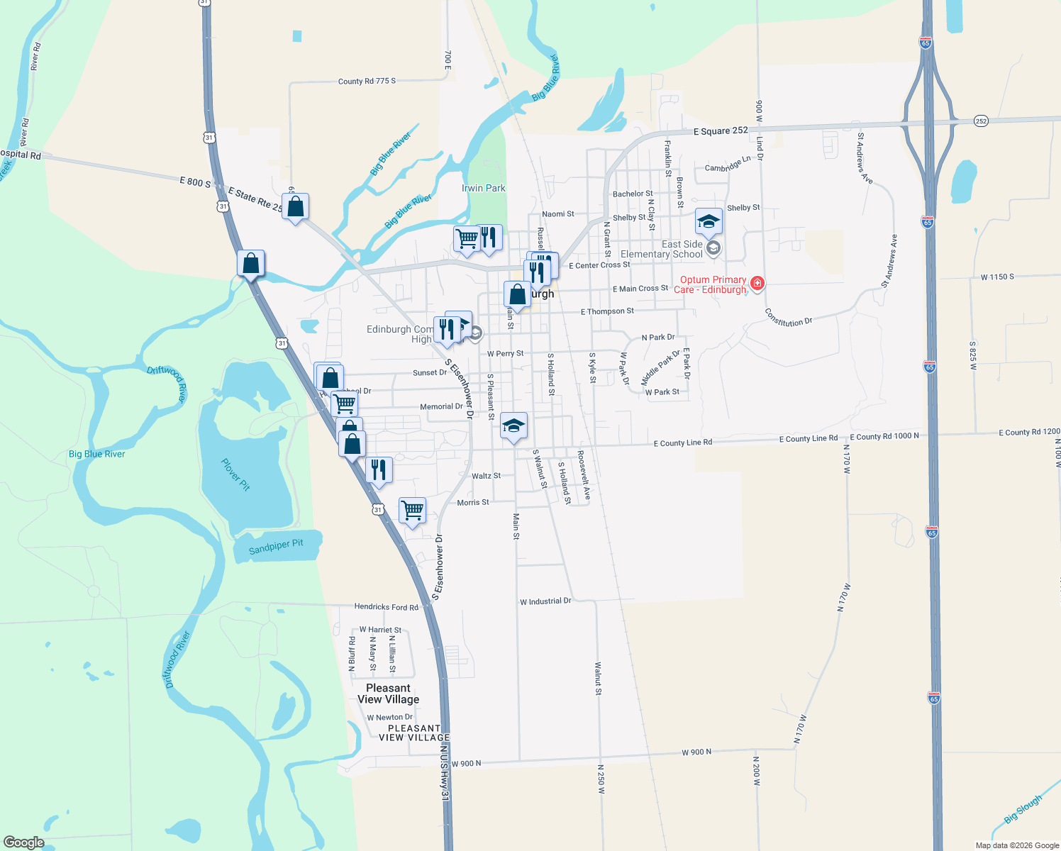 map of restaurants, bars, coffee shops, grocery stores, and more near 602 South Walnut Street in Edinburgh