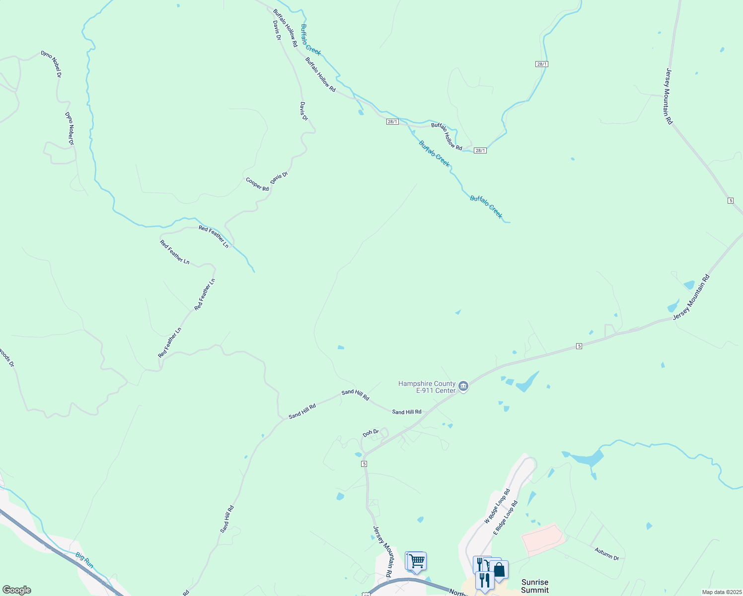 map of restaurants, bars, coffee shops, grocery stores, and more near 374-614 Farm View Lane in Romney