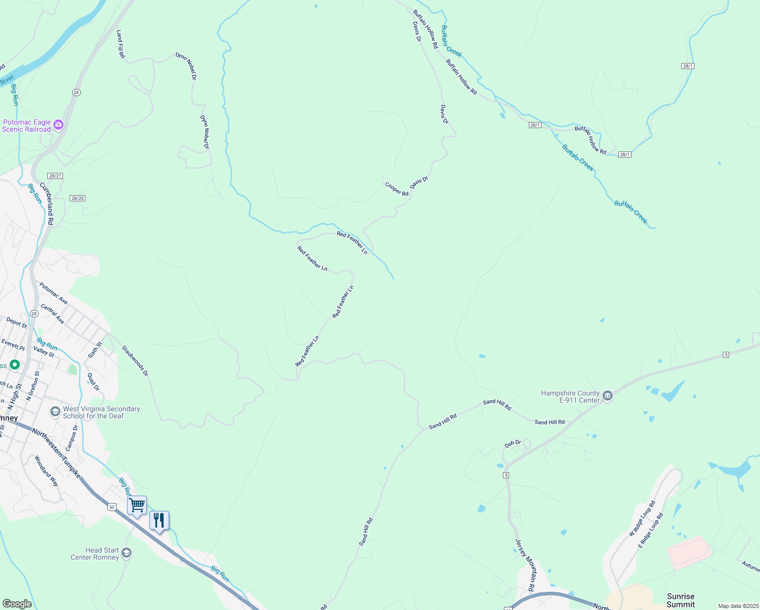 map of restaurants, bars, coffee shops, grocery stores, and more near 89 Goldfinch Circle in Romney