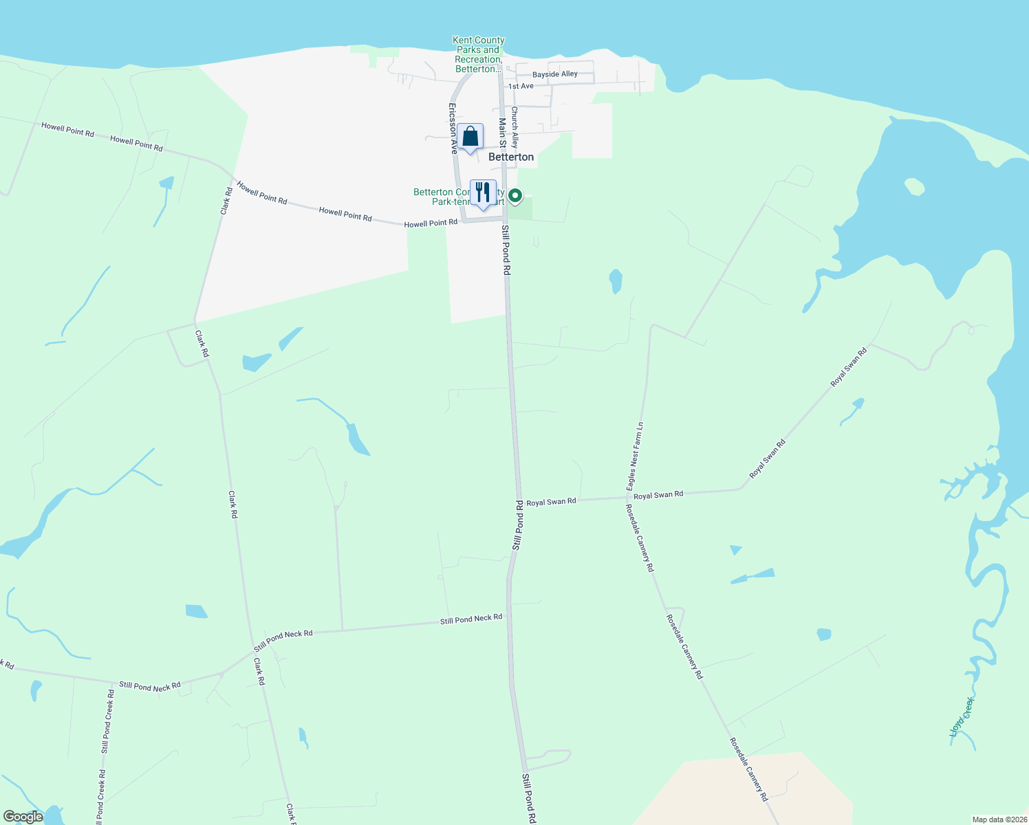 map of restaurants, bars, coffee shops, grocery stores, and more near Still Pond in Still Pond