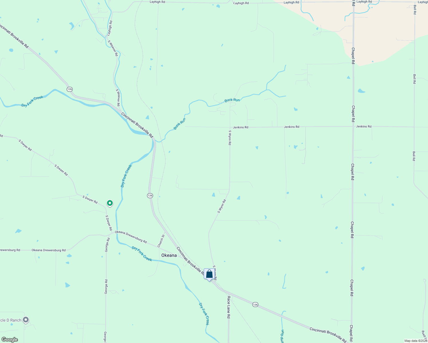 map of restaurants, bars, coffee shops, grocery stores, and more near 2457 South Wynn Road in Okeana