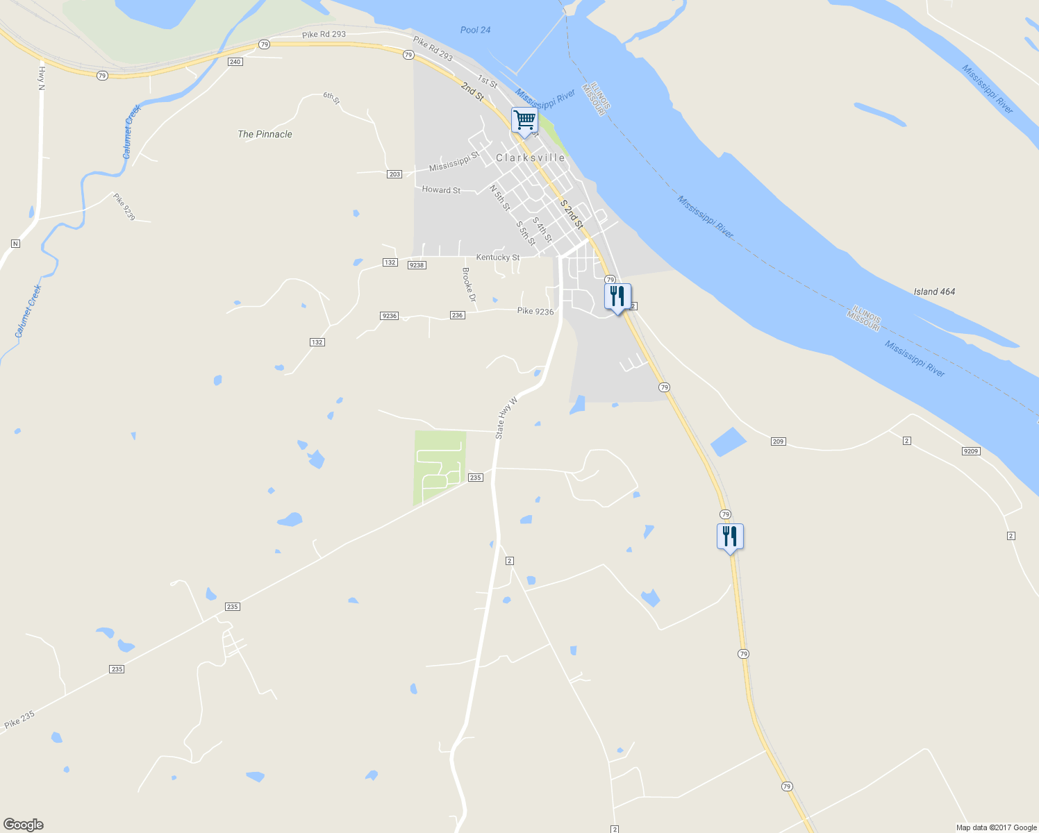 map of restaurants, bars, coffee shops, grocery stores, and more near 16093 Highway West in Clarksville