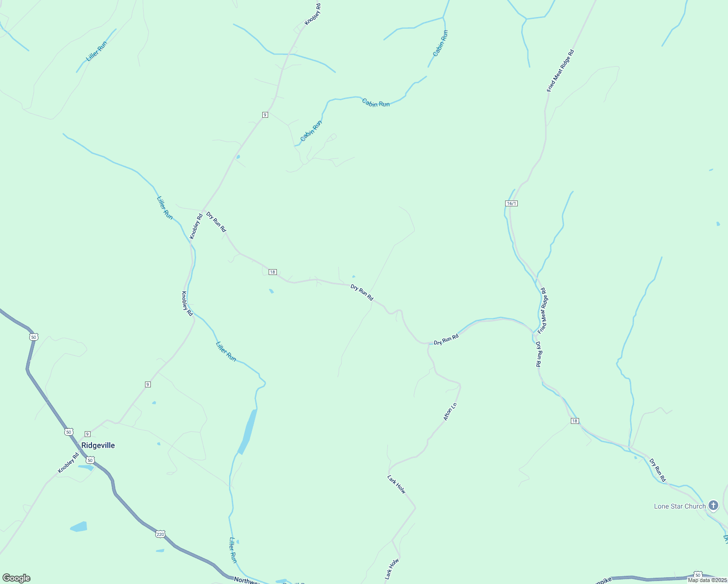 map of restaurants, bars, coffee shops, grocery stores, and more near Dry Run Road in Scherr