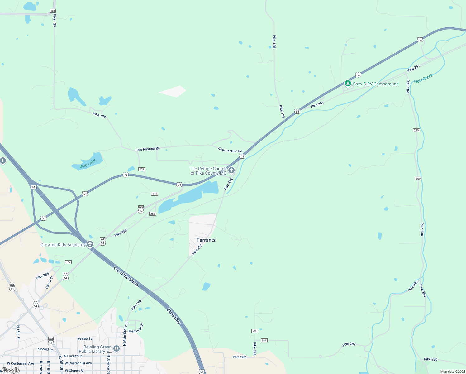map of restaurants, bars, coffee shops, grocery stores, and more near 15663 Pike 292 in Bowling Green