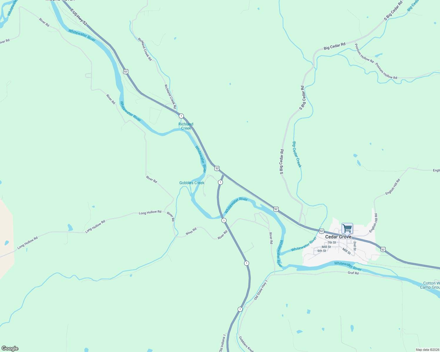 map of restaurants, bars, coffee shops, grocery stores, and more near 8124 U.S. 52 in Brookville
