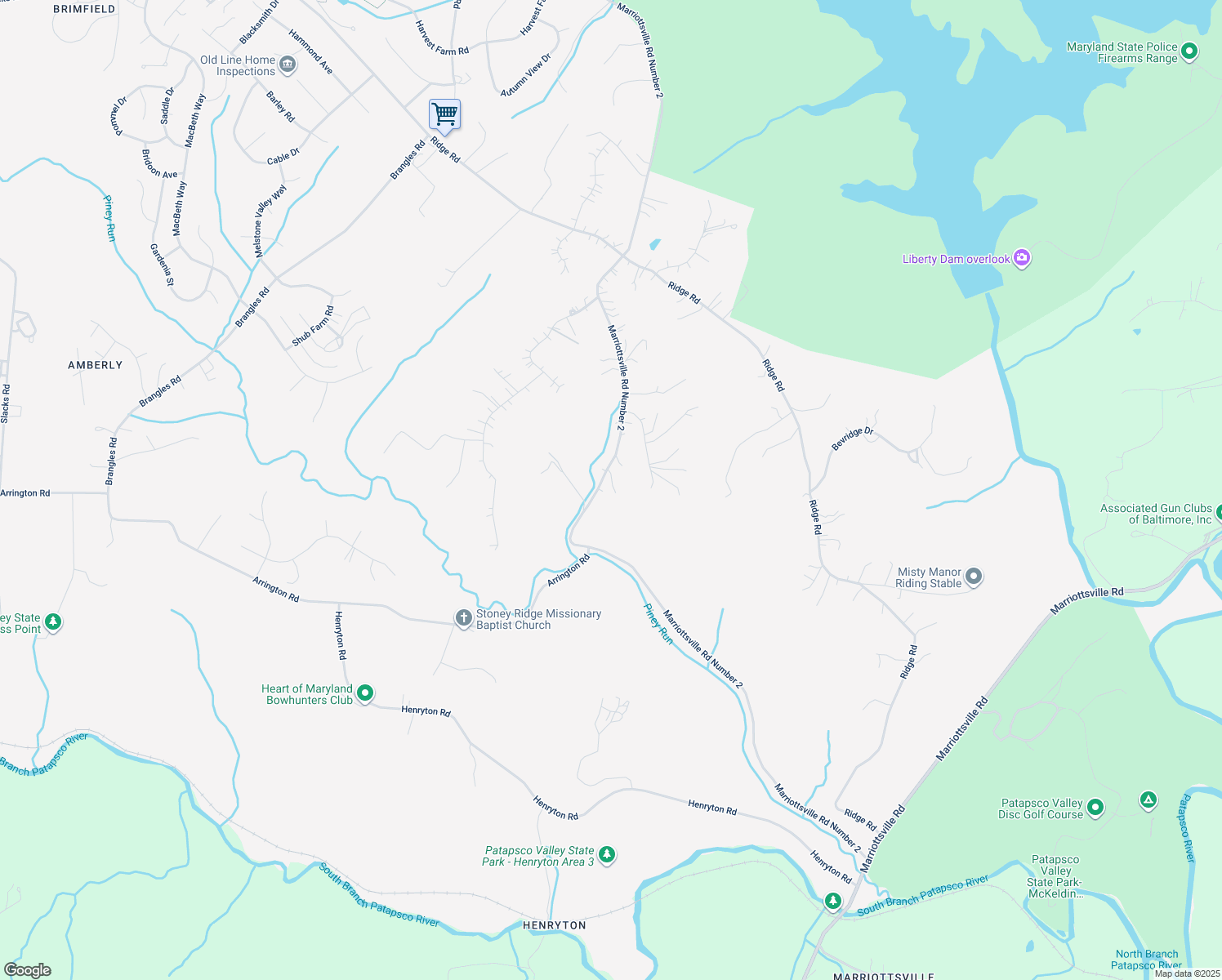 map of restaurants, bars, coffee shops, grocery stores, and more near 7443 Marriottsville Road Number 2 in Marriottsville