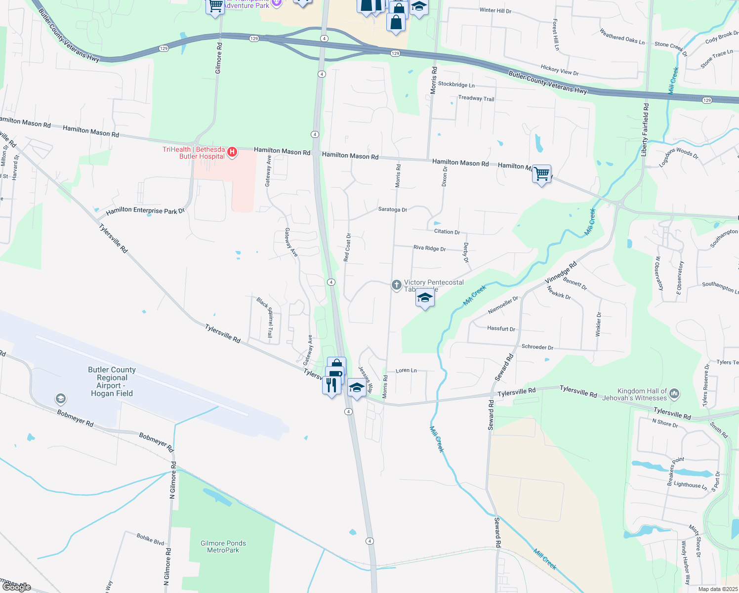 map of restaurants, bars, coffee shops, grocery stores, and more near 7695 Chelsea Ct in Hamilton