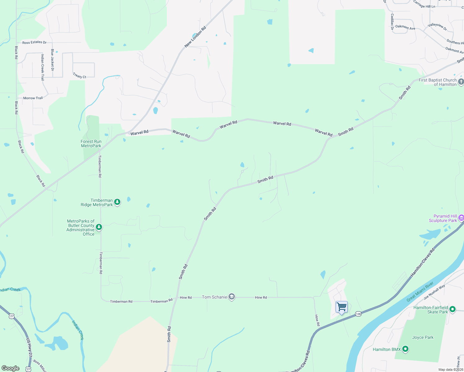 map of restaurants, bars, coffee shops, grocery stores, and more near 2122 Smith Road in Hamilton