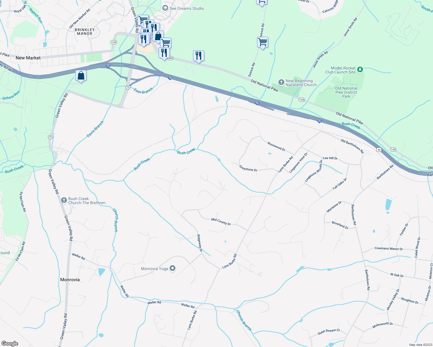 map of restaurants, bars, coffee shops, grocery stores, and more near 11924 Lynn Crest Road in Monrovia