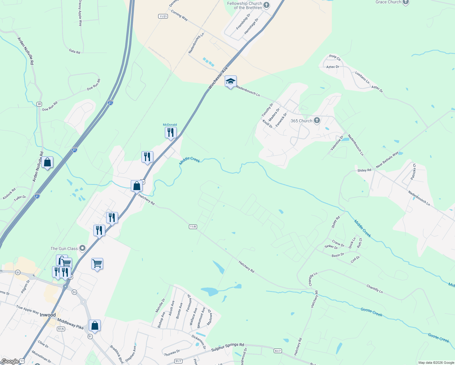 map of restaurants, bars, coffee shops, grocery stores, and more near 196 Kaiser Lane in Inwood