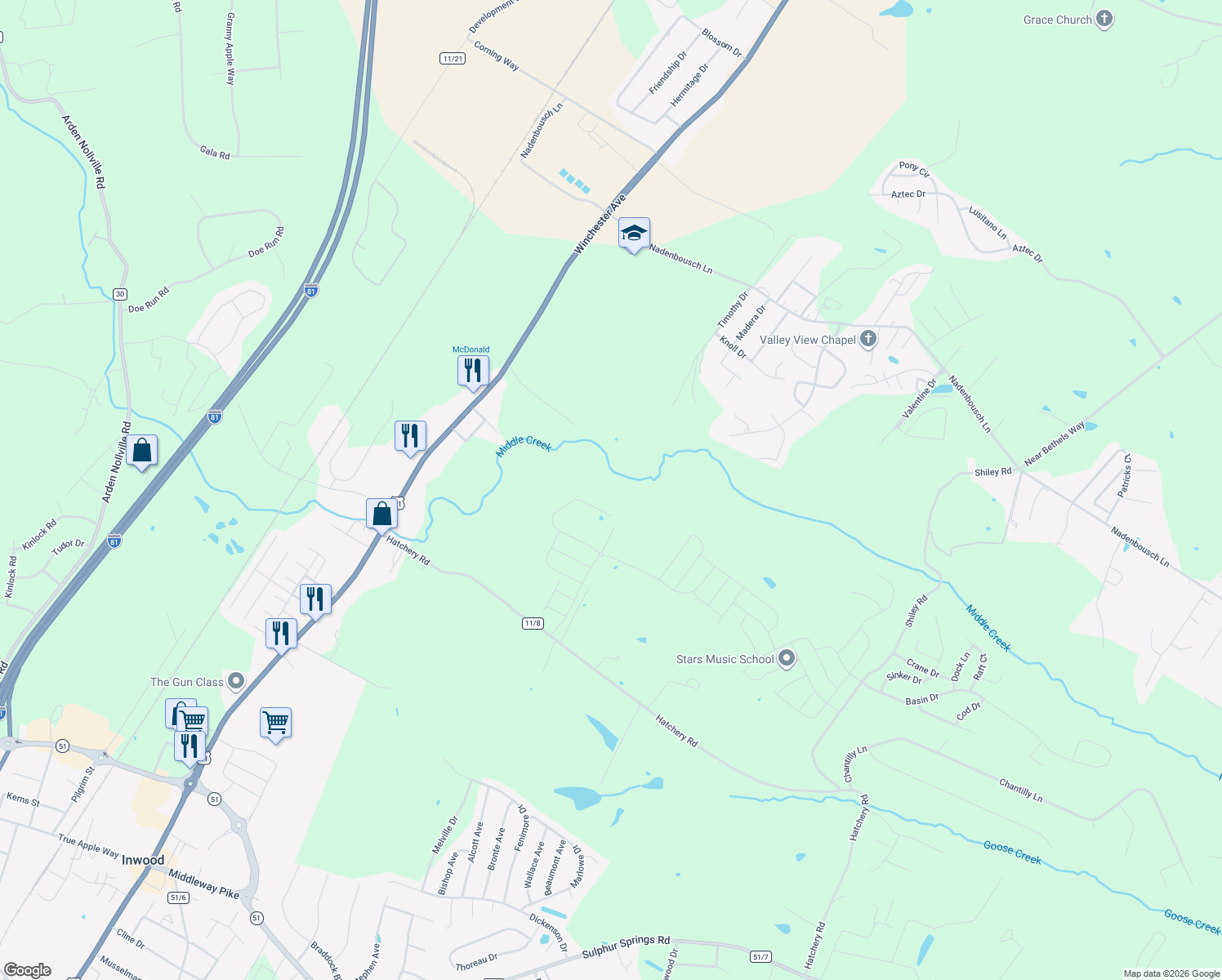 map of restaurants, bars, coffee shops, grocery stores, and more near 198 Kaiser Lane in Inwood
