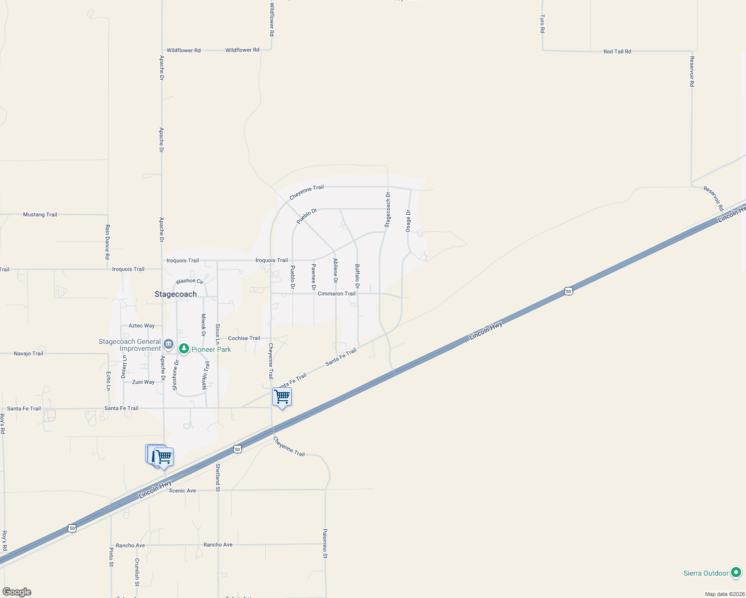 map of restaurants, bars, coffee shops, grocery stores, and more near 5115 Stagecoach Drive in Stagecoach