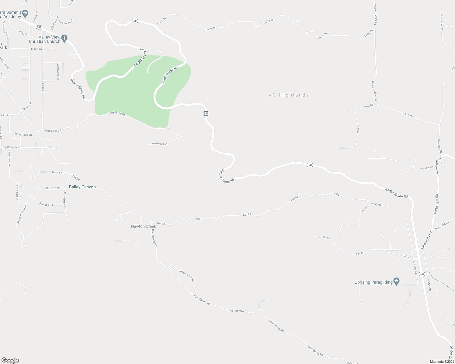 map of restaurants, bars, coffee shops, grocery stores, and more near Geiger Grade Road in VC Highlands