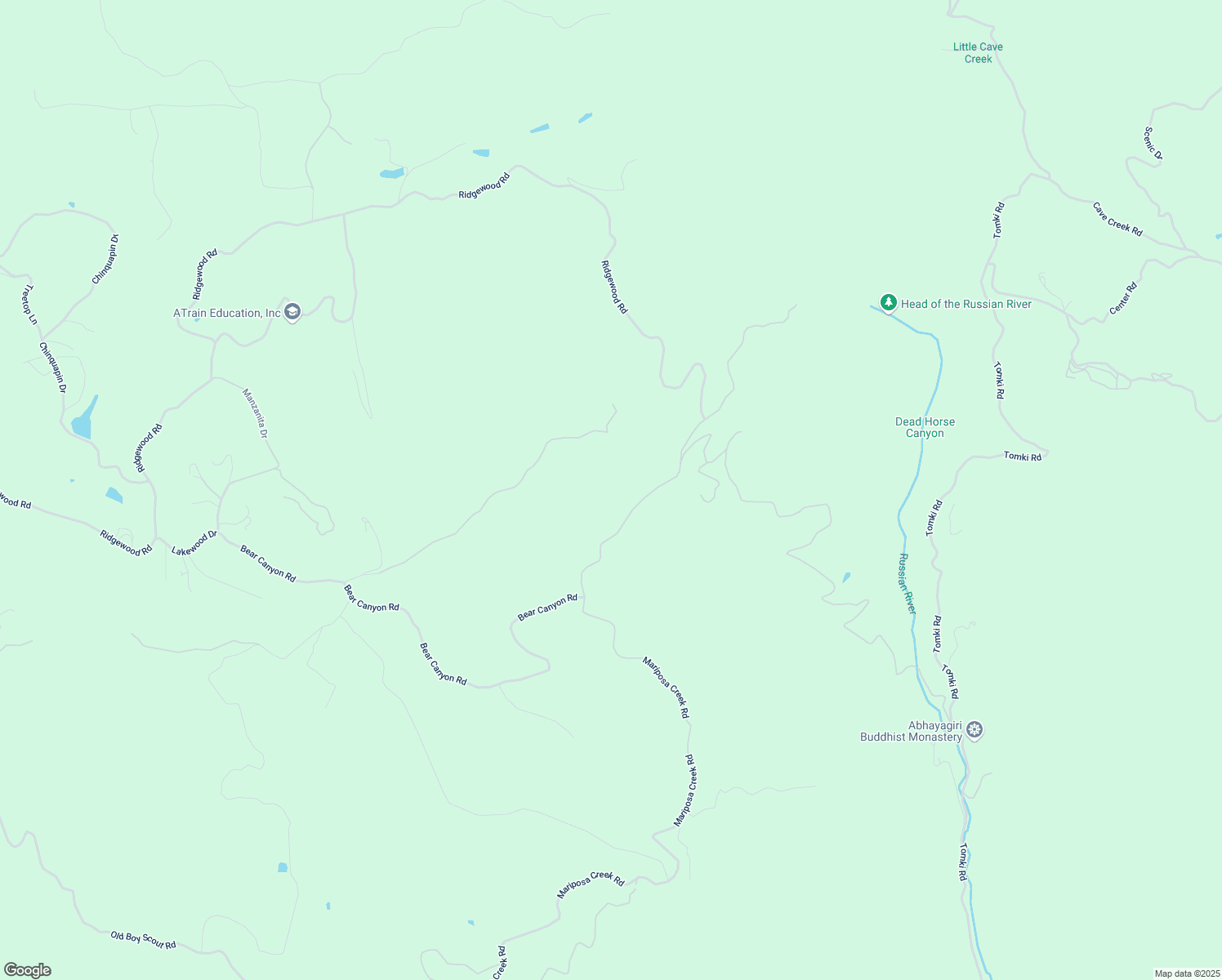 map of restaurants, bars, coffee shops, grocery stores, and more near 18526 Mariposa Creek Road in Willits