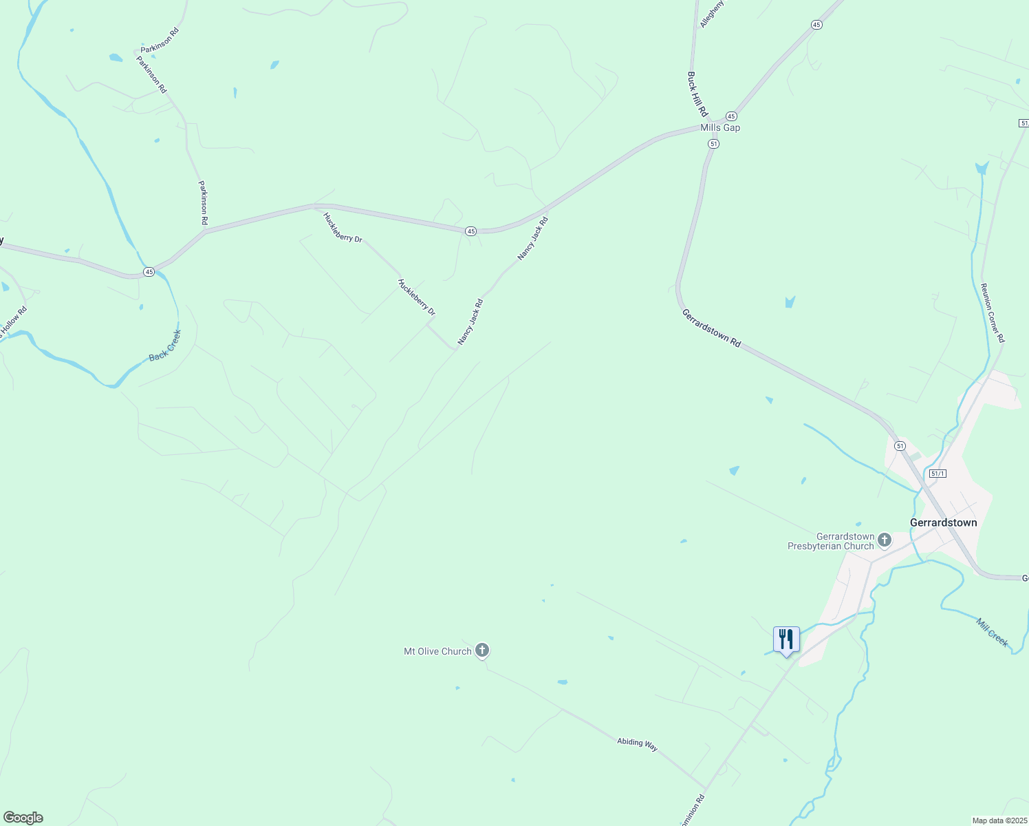 map of restaurants, bars, coffee shops, grocery stores, and more near 117 Hawks Nest Trail in Gerrardstown