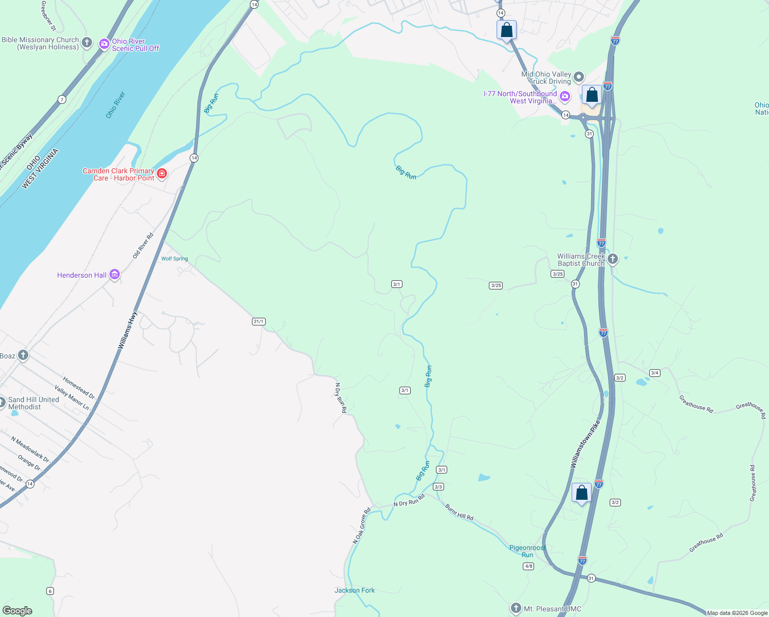 map of restaurants, bars, coffee shops, grocery stores, and more near Big Run Road in Wood County