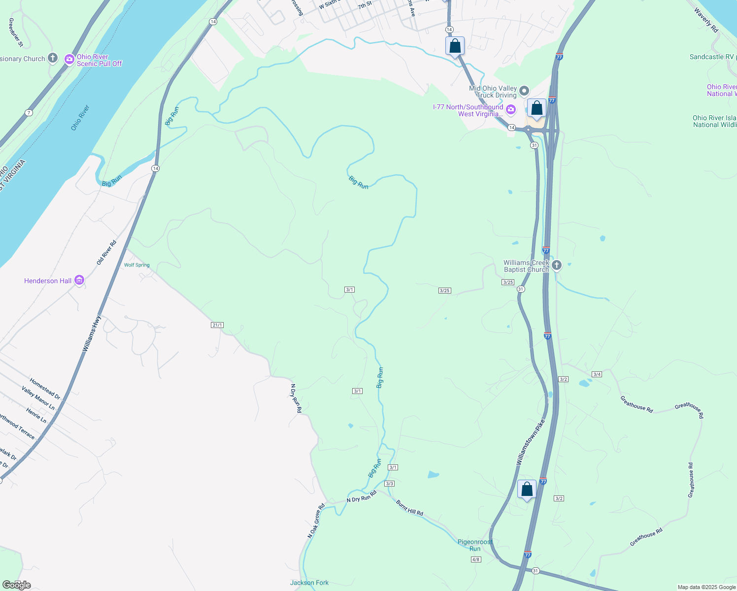 map of restaurants, bars, coffee shops, grocery stores, and more near 862 Big Run Road in Williamstown