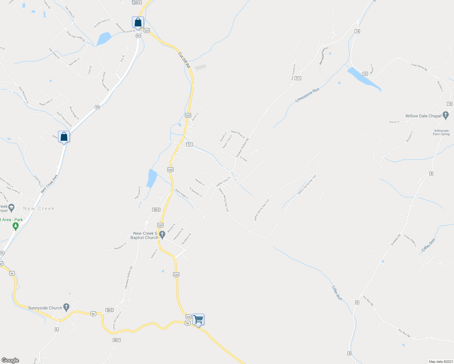 map of restaurants, bars, coffee shops, grocery stores, and more near 61 Putnam Drive in Keyser