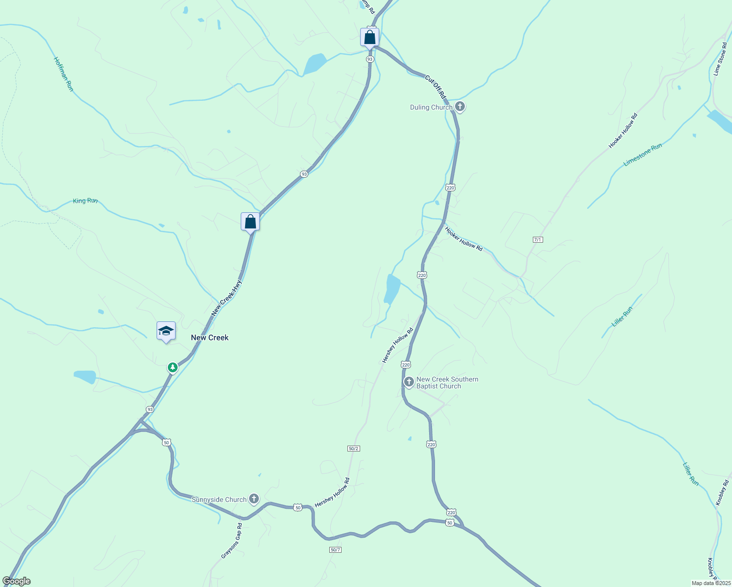map of restaurants, bars, coffee shops, grocery stores, and more near 321 High Knob Lane in Keyser