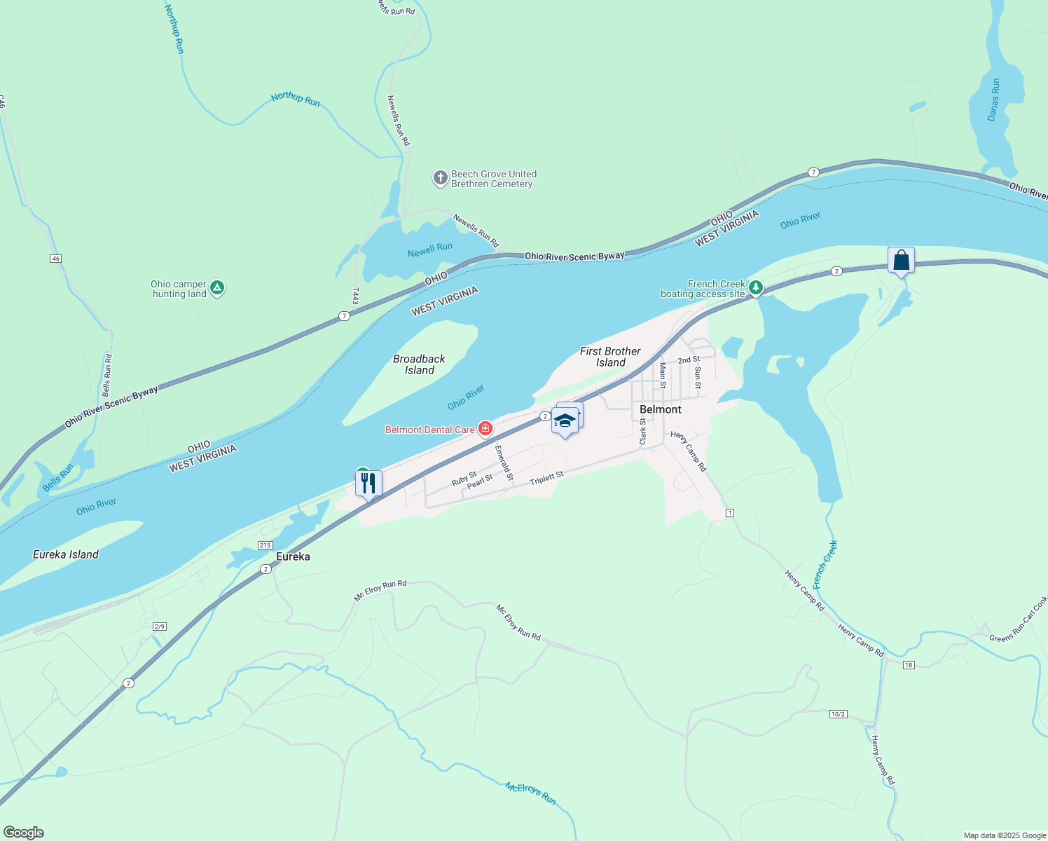 map of restaurants, bars, coffee shops, grocery stores, and more near 517 Riverview Drive in Belmont