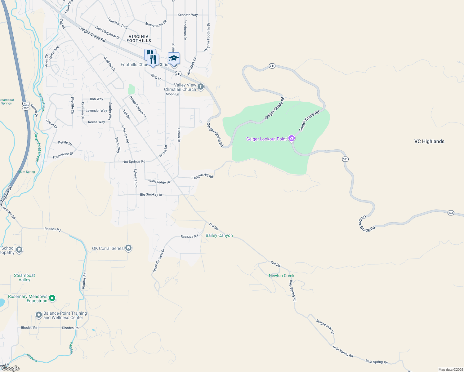 map of restaurants, bars, coffee shops, grocery stores, and more near 1977 Temple Hill Road in Reno