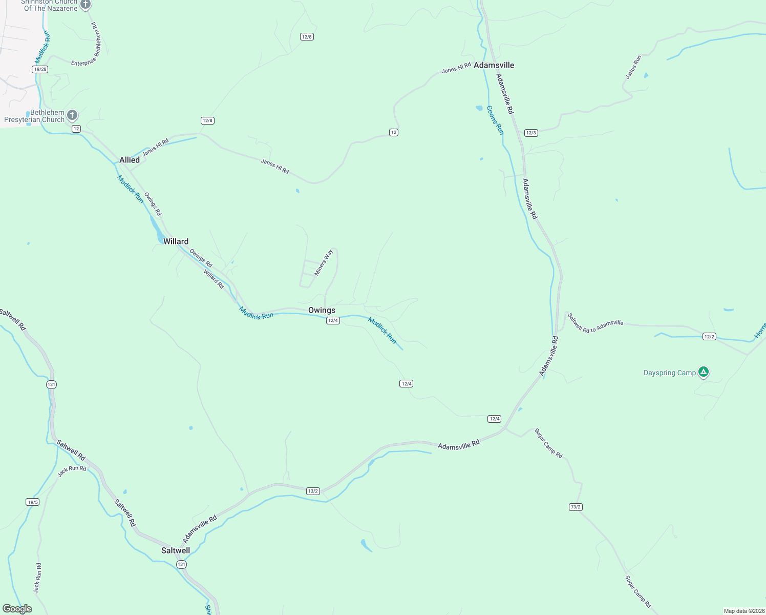 map of restaurants, bars, coffee shops, grocery stores, and more near 1966 Miners Way in Shinnston