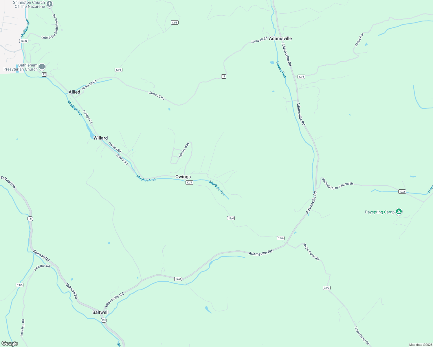 map of restaurants, bars, coffee shops, grocery stores, and more near 1966 Miners Way in Shinnston