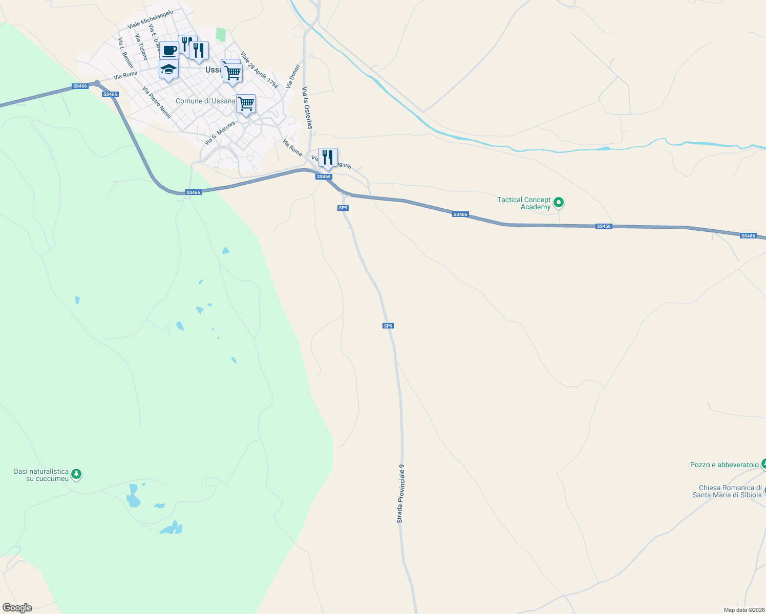 map of restaurants, bars, coffee shops, grocery stores, and more near in Province of South Sardinia