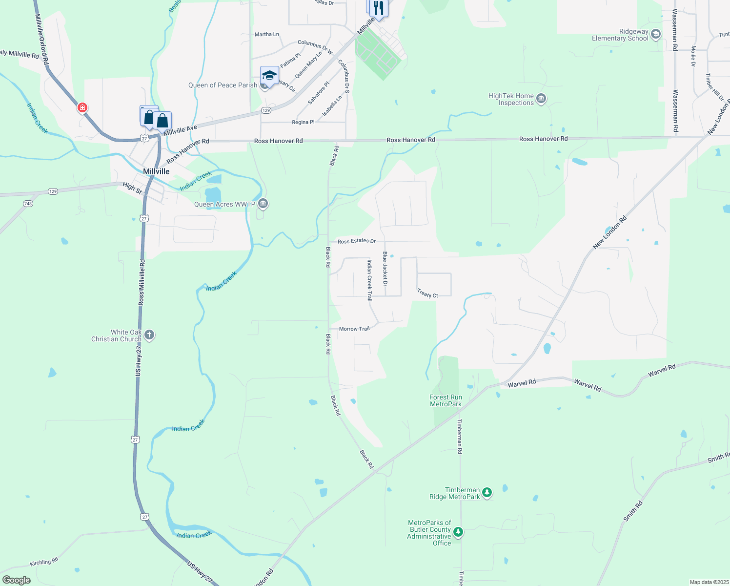 map of restaurants, bars, coffee shops, grocery stores, and more near 2202 Wagon Wheel Drive in Hamilton